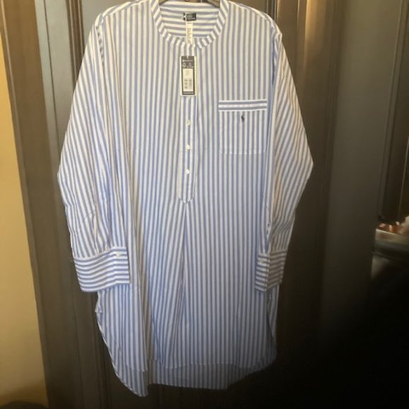 Polo Ralph Lauren High-Low Long Sleeves Button Cuffs Carly Striped Slip Shirt - Picture 2 of 11